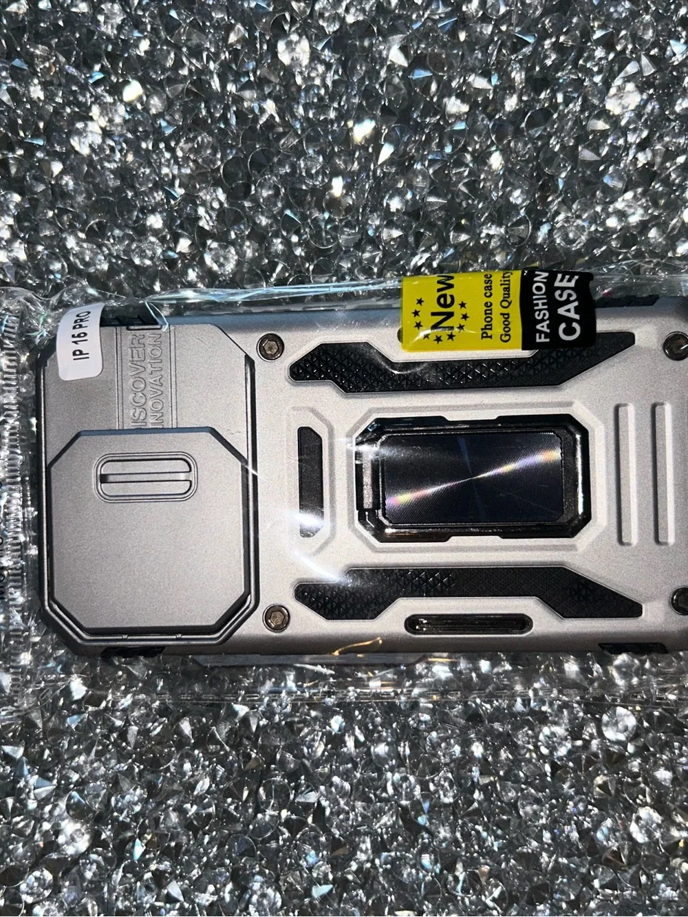 iPhone 15 pro Wallet Rugged Silver Tech Device Case with Black Accents